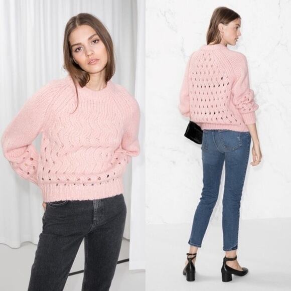 & OTHER STORIES Pink Alpaca Wool Zig Zag Eyelet Knit Sweater | XS - Picture 1 of 13